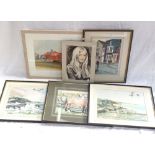 Alan Crisp, 5 original watercolours and pastels, and another (6)