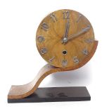 An Art Deco modernist Norland walnut-cased mantel clock, height 26cm