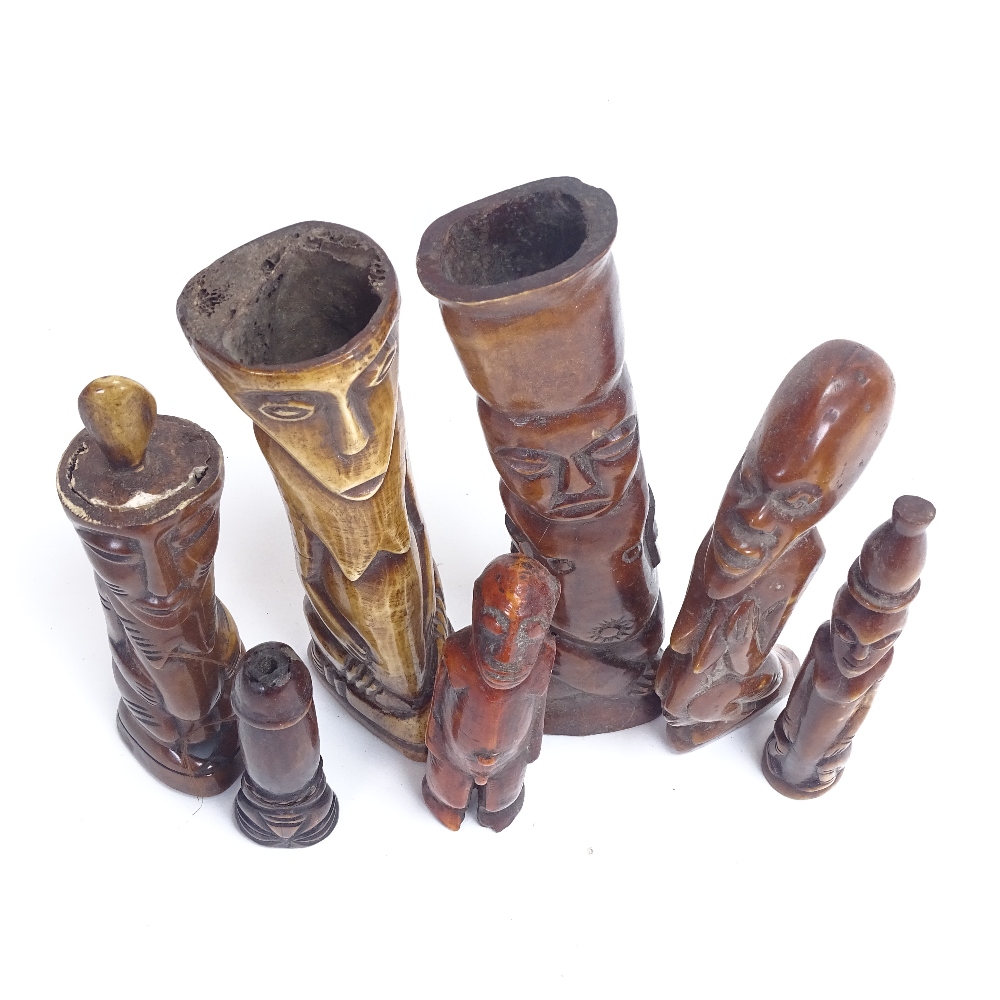 A group of 19th century African Tribal carved and stained ivory and bone figures, probably Lega, - Image 2 of 3