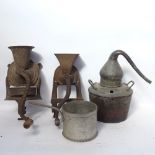 Various Vintage kitchenalia, including meat grinder, chestnut pan etc