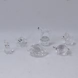 Swarovski Crystal animals and swan, tallest 7.5cm