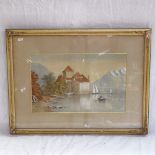 Watercolour, Continental mountain lake, 28cm x 46cm, framed