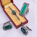 A pair of Danish sterling and Chrysoprase cufflinks, by A. Ring, a Danish silver and green stone set