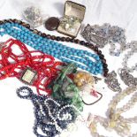 A selection of costume jewellery, to include tiger's eye and turquoise stone set necklaces etc