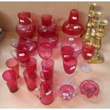 Cranberry glass goblets, jugs, tallest 15cm, bowls etc