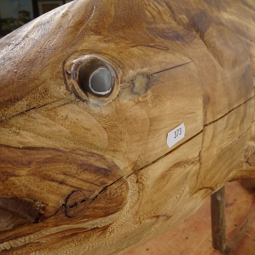 Clive Fredriksson, large carved wood sculpture, Coelacanth on plinth, length 120cm - Image 2 of 3