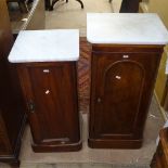 2 Victorian mahogany and marble-top bedside cupboards, tallest 83cm