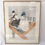 After Toulouse Lautrec, lithograph, seated figures, 68cm x 52cm, framed
