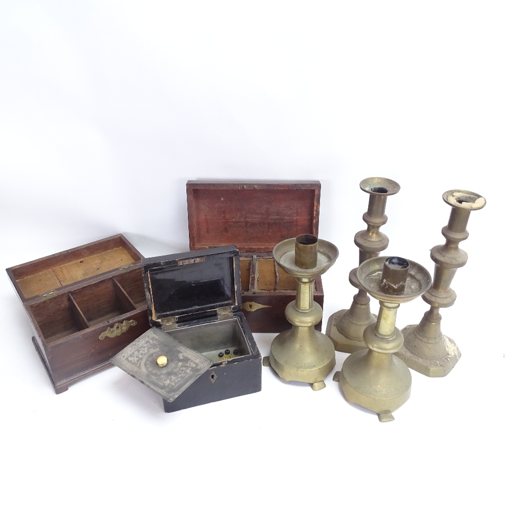 A 19th century mahogany tea caddy, an Eastern ebonised wood tea caddy, mahogany games box, and 2 - Image 2 of 3