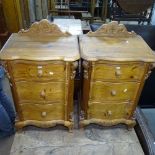 A pair of pine serpentine-front 3-drawer bedside chests, W50cm, D38cm, H86cm