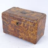 A Regency blonde tortoiseshell tea caddy with velvet-lined lid, 2 inner lids and ivory bun feet,