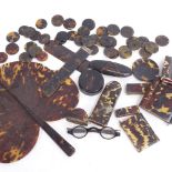 Various blonde tortoiseshell items, including visiting card cases, fan, glasses case, etc