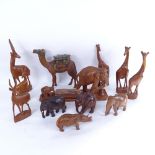 A collection of African carved hardwood animals
