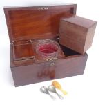 A 19th century mahogany rectangular tea caddy, with internal central glass bowl and removable