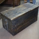 A 19th century stained pine blanket chest, W94cm, D40cm, H43cm