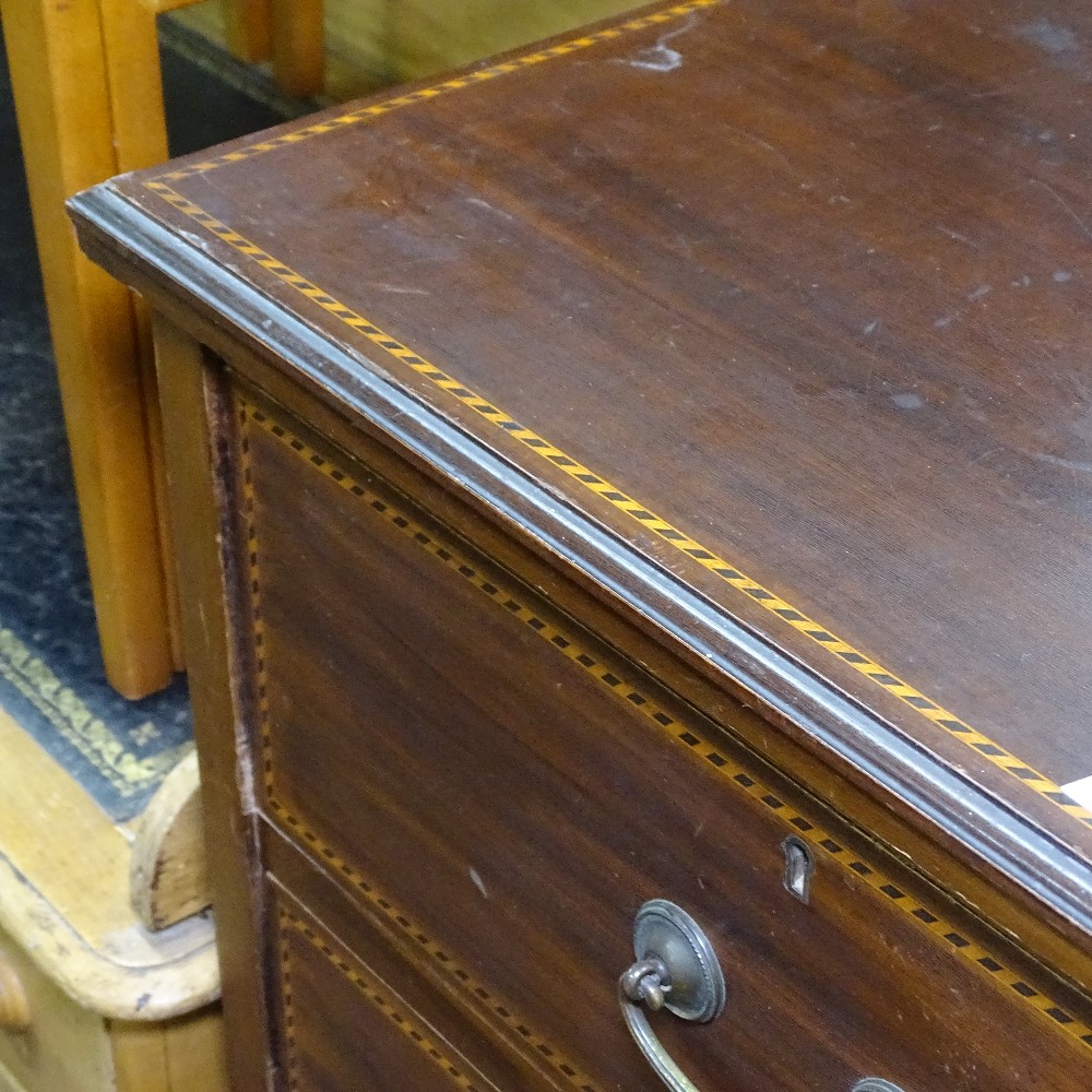 A late Victorian and mahogany chequered-banded square chest of 2 short and 3 long drawers, on plinth - Image 2 of 3