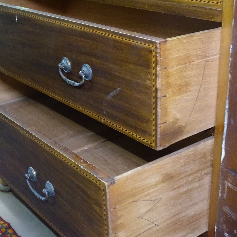 A late Victorian and mahogany chequered-banded square chest of 2 short and 3 long drawers, on plinth - Image 3 of 3