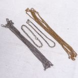 A silver guard chain, and a silver-gilt guard chain, and 2 silver bracelets
