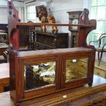 An Edwardian mahogany hanging/free standing shelf unit, with 2 mirrored glazed doors, W62cm, H62cm