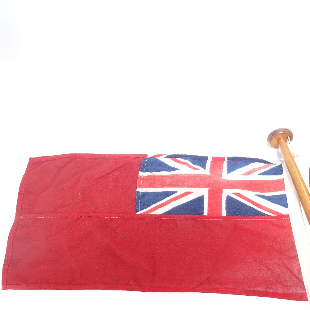 A tapered coopered oak stick stand, a ship's pennant flag, and 2 brass pricket candlesticks, stick - Image 2 of 3