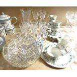 Royal Doulton Tapestry teaware, and various crystal drinking glasses and bowls