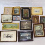 A collection of watercolours, prints and engravings, and a desk blotter (13)