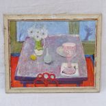 Modern oil on board, still life kitchen table, 16" x 20", framed