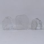 Johansson glass sculpture depicting a heron, 18cm, and 2 others depicting an owl and an eagle