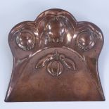 An Art Nouveau Joseph Sankey copper crumb tray, relief embossed floral decoration with engraved