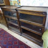 A pair of early 20th century oak 3 tier sectional bookcases, W87cm, D34cm, H112cm