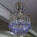 A Murano clear and blue glass 4-tier chandelier, with globular drops, L70cm approx