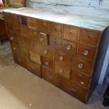 A Vintage stained pine 32-drawer haberdashery cabinet, W124c, D36cm, H80cm