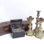A 19th century mahogany tea caddy, an Eastern ebonised wood tea caddy, mahogany games box, and 2