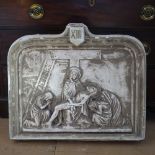 A Continental plaster panel with relief moulded scene, W67cm, H60cm