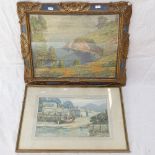 Biggs, watercolour, Portmadoc, and coloured print, coastal view, framed (2)