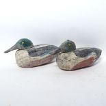 2 Vintage carved and painted decoy domestic ducks, length 33cm (2)