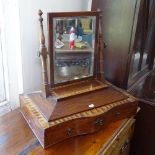 A Victorian mahogany and satinwood inlaid swing toilet mirror, with serpentine front drawer below