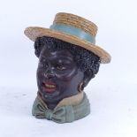 A late 20th century novelty figural female head container, with lift-off hat, height 29cm
