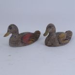 2 Vintage carved and painted wood decoy ducks, length 25cm