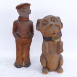 2 Art Deco painted papier mache figural sculptures/containers, including monty dog with patent no.
