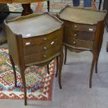 A pair of French oak 3-drawer bedside chests on cabriole legs, W37cm, H67cm