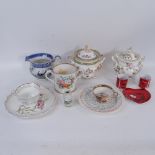 Victorian sucriers, 19th century porcelain mug with motto, plates etc