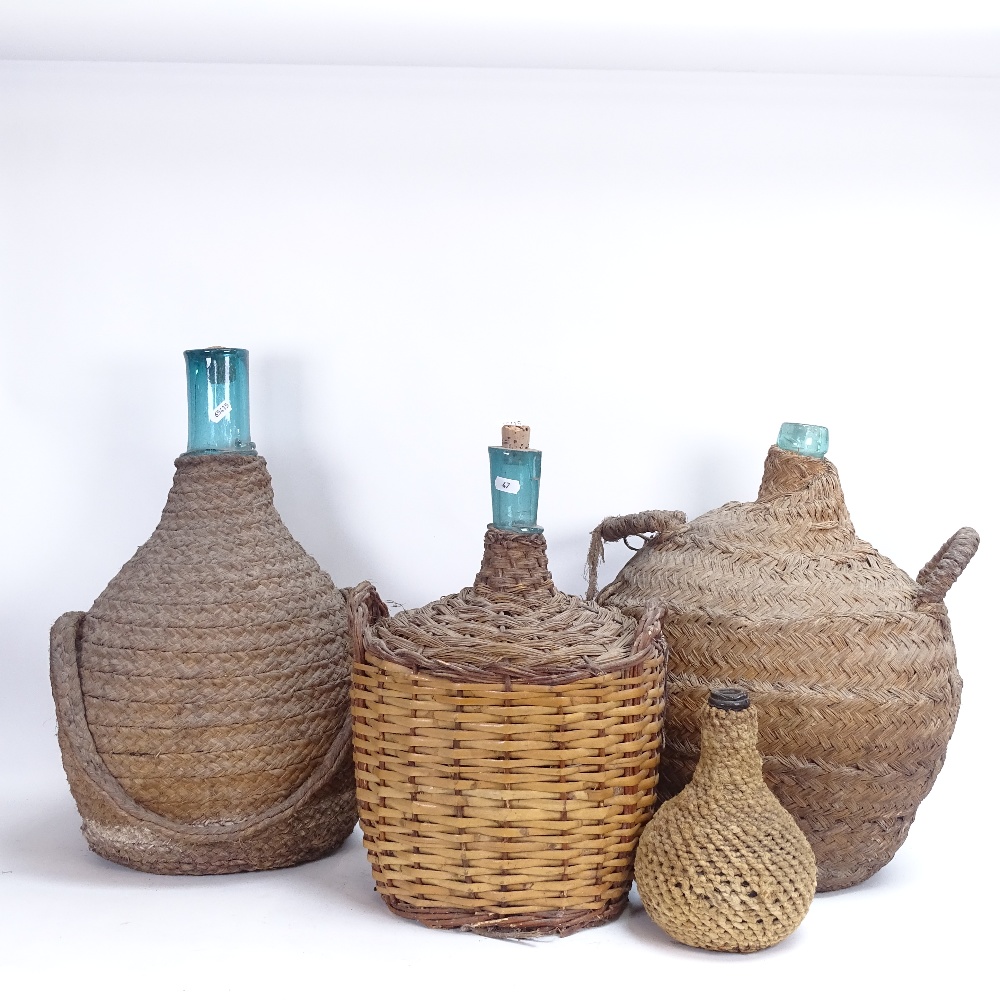 4 wicker-bound glass rum jars, largest height 52cm (4) - Image 2 of 3