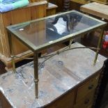 A rectangular brass-framed and glass-top coffee table, W67cm, D36cm, H42cm