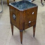 An early 19th century mahogany and satinwood strung wine cooler, with single drawer, brass ring