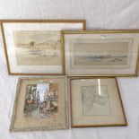 4 various watercolours by different hands, framed