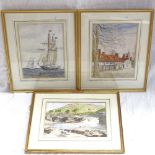 J Finn-Kelcey, 3 various watercolours, the falls of Silverbridge, Ross Shire, sailing boats and