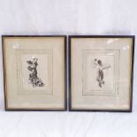 Pair of monochrome etchings, study of Flamenco dancers, framed, with Parker Gallery labels verso,