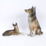 2 Royal Dux Alsatian dogs, tallest 21cm