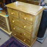 A Victorian pine 5-drawer chest on bun feet, W78cm, D41cm, H114cm